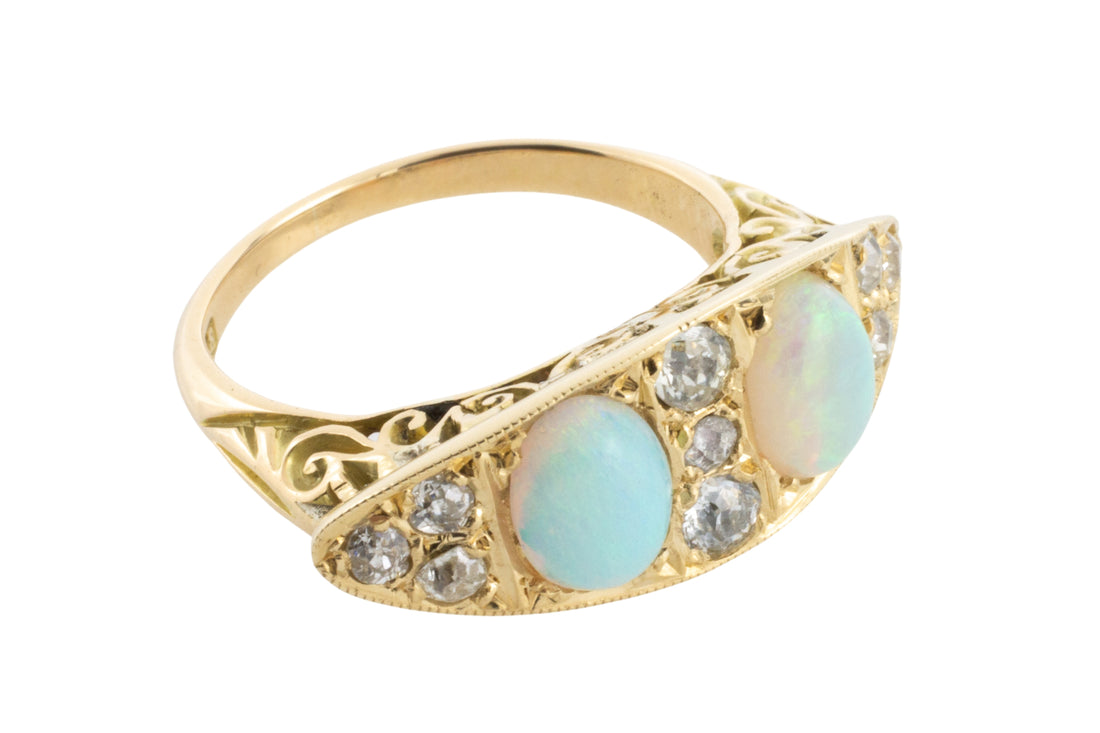 Victorian opal and old cut diamond ring-Antique rings-The Antique Ring Shop