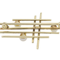 14 carat gold bar brooch with pearls-Brooches-The Antique Ring Shop