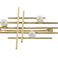 14 carat gold bar brooch with pearls-Brooches-The Antique Ring Shop