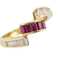 Bageutte ruby and diamond ring in 18 carat gold-vintage rings-The Antique Ring Shop