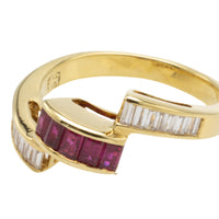 Bageutte ruby and diamond ring in 18 carat gold-vintage rings-The Antique Ring Shop
