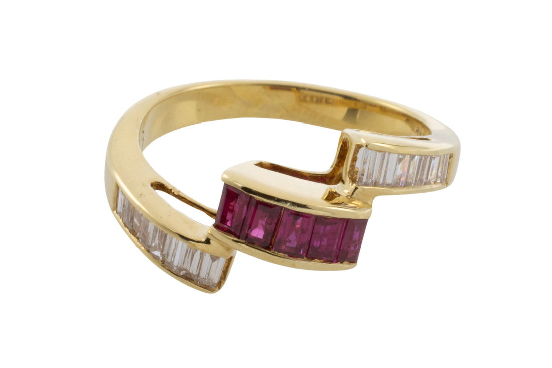 Bageutte ruby and diamond ring in 18 carat gold-vintage rings-The Antique Ring Shop