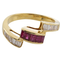 Bageutte ruby and diamond ring in 18 carat gold-vintage rings-The Antique Ring Shop