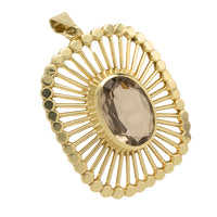 Vintage smoked quartz pendant in 14 carat gold-Pendants-The Antique Ring Shop