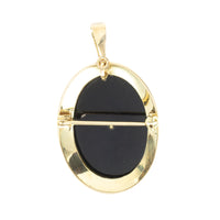 Antique gold pendant or brooch with onyx, a rose diamond and rubies in silver-Pendants-The Antique Ring Shop