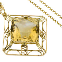 Vintage citrine pendant in 14 carat gold-Pendants-The Antique Ring Shop