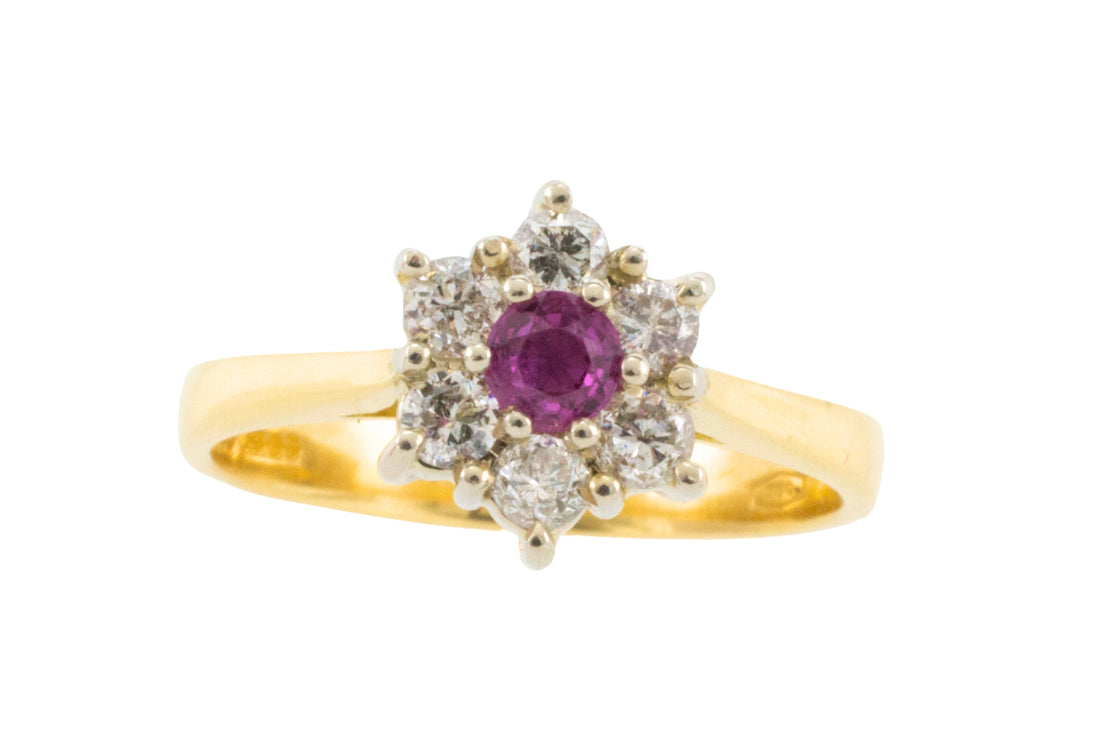 Vintage ruby and diamond cluster ring-engagement rings-The Antique Ring Shop