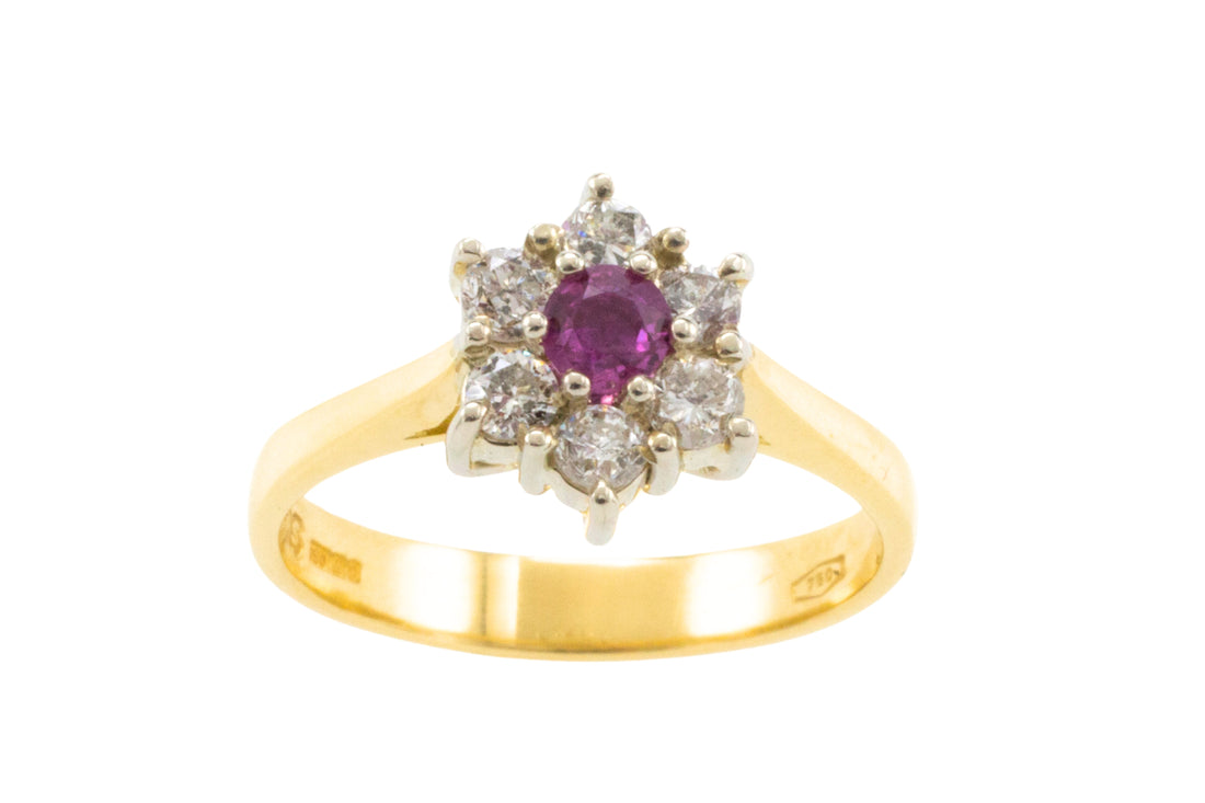 Vintage ruby and diamond cluster ring-engagement rings-The Antique Ring Shop