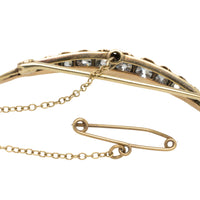 Old cut diamond crescent moon brooch-Brooches-The Antique Ring Shop
