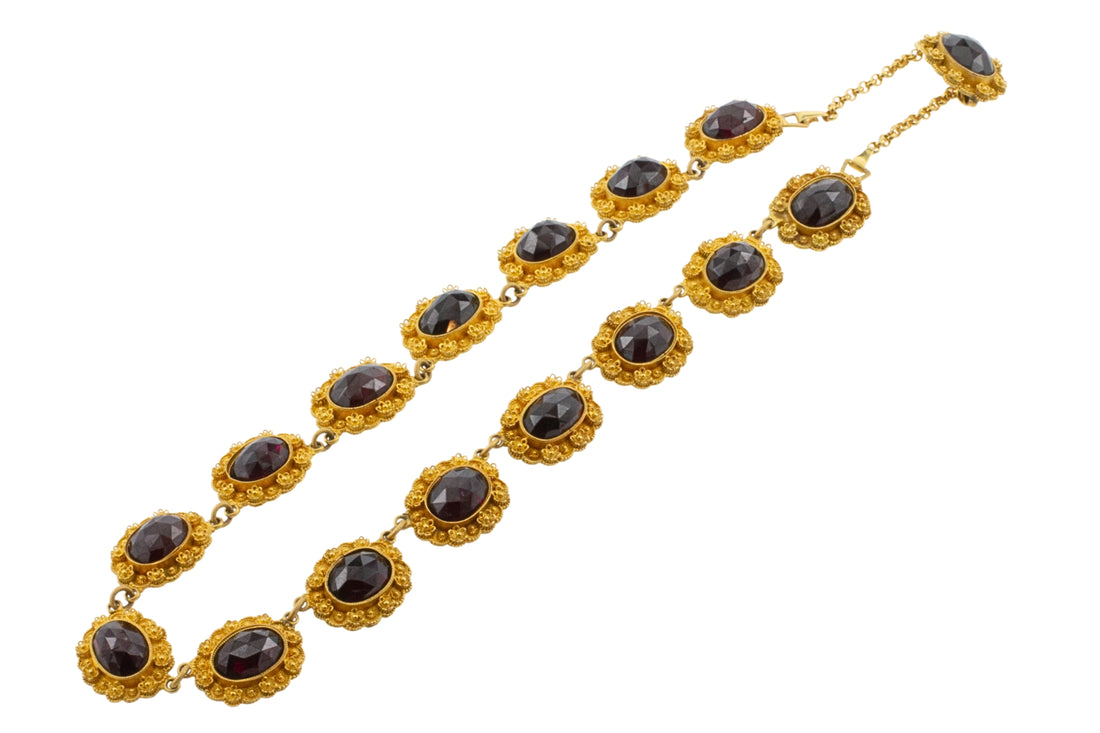 Antique garnet boat collier in 18 carat gold-Necklaces-The Antique Ring Shop