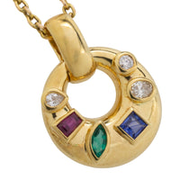 Diamond sapphire ruby and emerld pendant-Pendants-The Antique Ring Shop