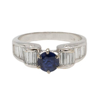 White gold ring with baguette diamonds and sapphire-engagement rings-The Antique Ring Shop