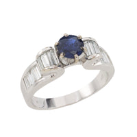 White gold ring with baguette diamonds and sapphire-engagement rings-The Antique Ring Shop