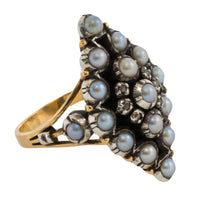 Vintage navette grey pearl and rose diamond ring-Vintage Rings-The Antique Ring Shop