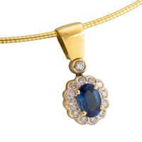 Sapphire and diamond pendant on omega collier-Necklaces-The Antique Ring Shop
