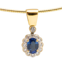 Sapphire and diamond pendant on omega collier-Necklaces-The Antique Ring Shop