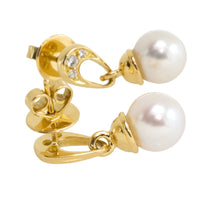 Pearl and diamond earrings in 18 carat gold-Earrings-The Antique Ring Shop