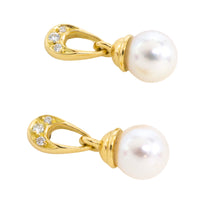 Pearl and diamond earrings in 18 carat gold-Earrings-The Antique Ring Shop