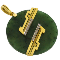 Jade pendant in 18 carat gold with diamonds-Pendants-The Antique Ring Shop