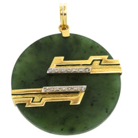 Jade pendant in 18 carat gold with diamonds-Pendants-The Antique Ring Shop