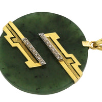 Jade pendant in 18 carat gold with diamonds-Pendants-The Antique Ring Shop