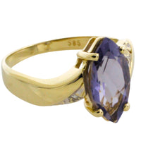 Iolite and diamond ring in 14 carat gold