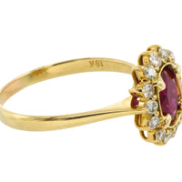 Ruby and diamond ring in 18 carat gold-engagement rings-The Antique Ring Shop