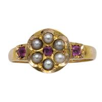 Victorian ruby and seed pearl ring from 1878