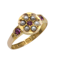 Victorian ruby and seed pearl ring from 1878