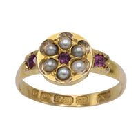 Victorian ruby and seed pearl ring from 1878