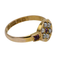 Victorian ruby and seed pearl ring from 1878
