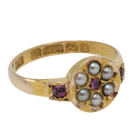 Victorian ruby and seed pearl ring from 1878