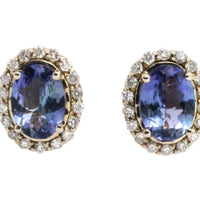 Tanzanite and diamond studs in 14 carat gold-Earrings-The Antique Ring Shop