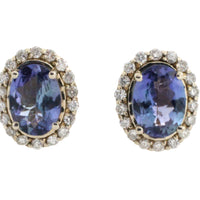 Tanzanite and diamond studs in 14 carat gold-Earrings-The Antique Ring Shop