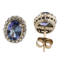 Tanzanite and diamond studs in 14 carat gold-Earrings-The Antique Ring Shop
