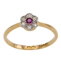 Edwardian old cut diamond and ruby ring in 18 carat gold