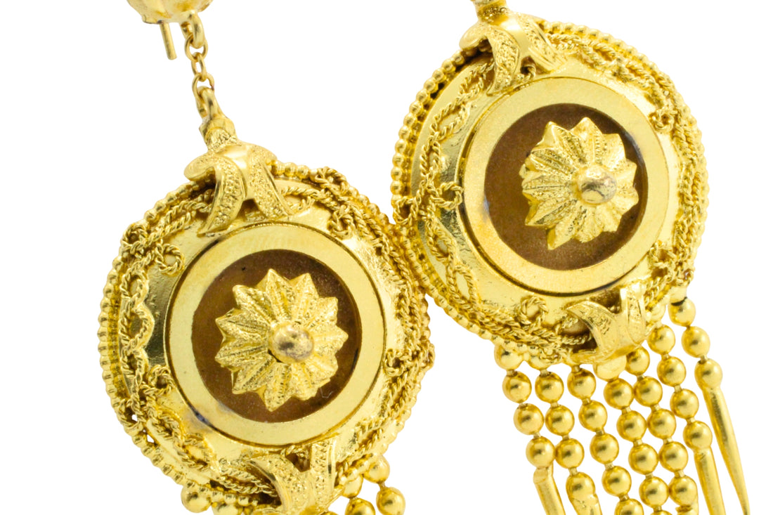 Victorian gold plated Etruscan style earrings-Earrings-The Antique Ring Shop