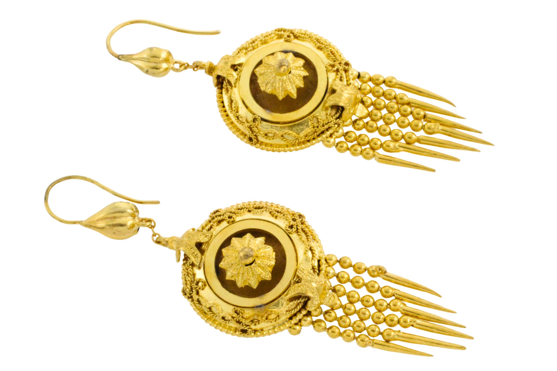 Victorian gold plated Etruscan style earrings-Earrings-The Antique Ring Shop