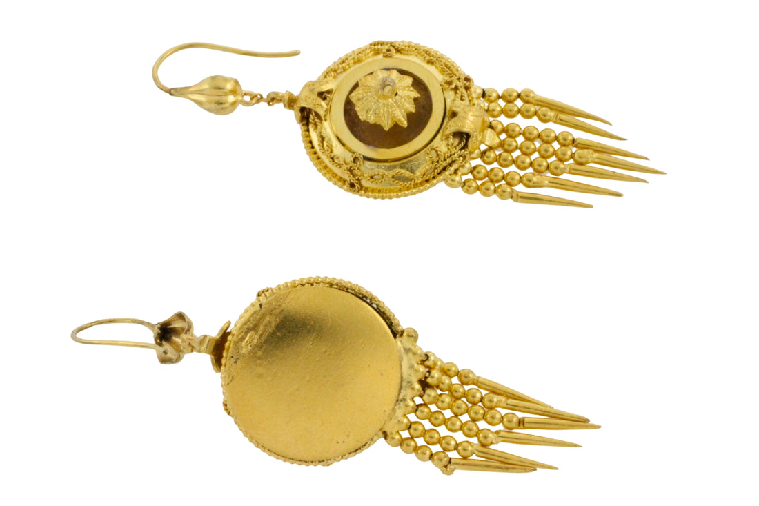 Victorian gold plated Etruscan style earrings-Earrings-The Antique Ring Shop