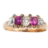 Antieke ring met robijnen en Oud-Europees geslepen diamanten