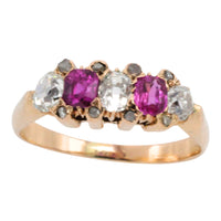 Antieke ring met robijnen en Oud-Europees geslepen diamanten