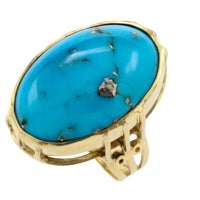 Cabochon turquoise ring in 14 carat gold-Vintage Rings-The Antique Ring Shop