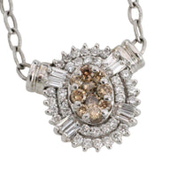 Light brown and clear diamond pendant in white gold-Pendants-The Antique Ring Shop