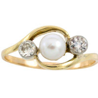 Vintage pearl and brilliant cut diamond ring-Vintage Rings-The Antique Ring Shop