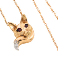 Fox pendant with rubies and diamonds-Pendants-The Antique Ring Shop
