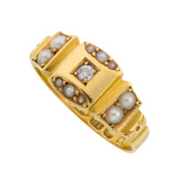 Victorian pearl and diamond ring from 1890