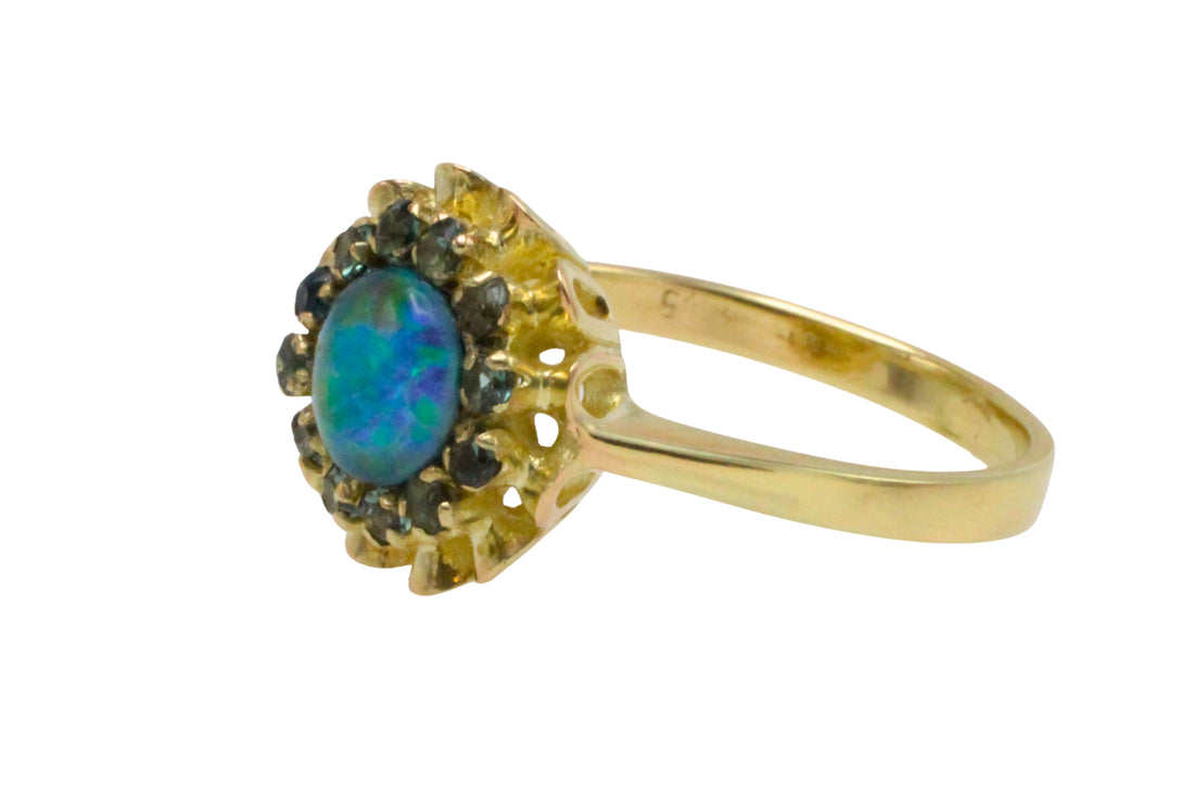 Opal doublet and sapphire cluster ring-Vintage Rings-The Antique Ring Shop