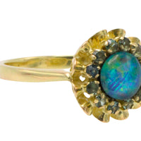 Opal doublet and sapphire cluster ring-Vintage Rings-The Antique Ring Shop