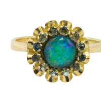 Opal doublet and sapphire cluster ring-Vintage Rings-The Antique Ring Shop