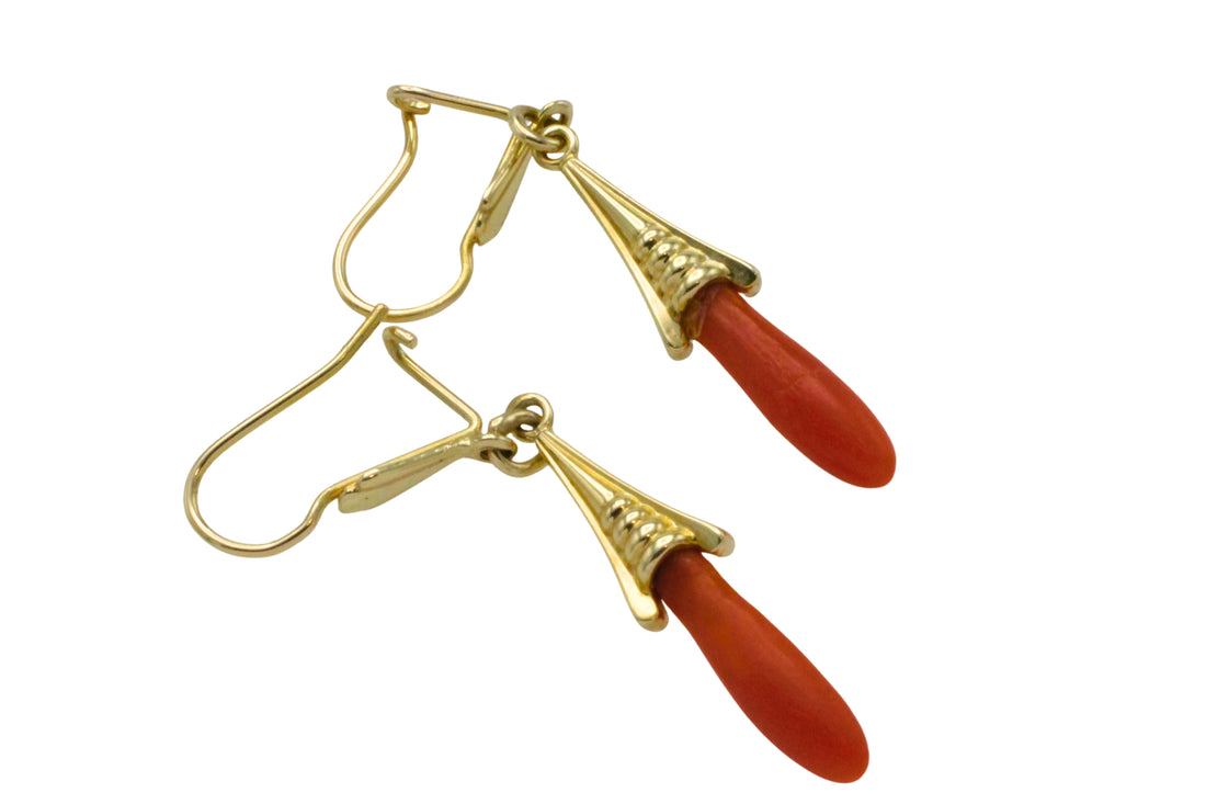 Vinateg 14 carat gold pendant earrings-Earrings-The Antique Ring Shop